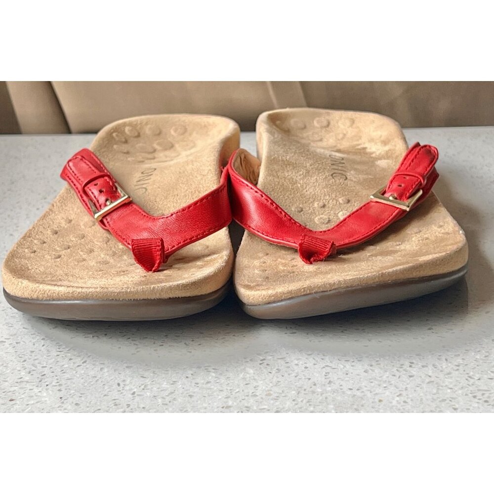 Vionic Womens Thongs Flip Flops Size 6 Red LeatherArch Support Buckle Strap - Picture 9 of 10
